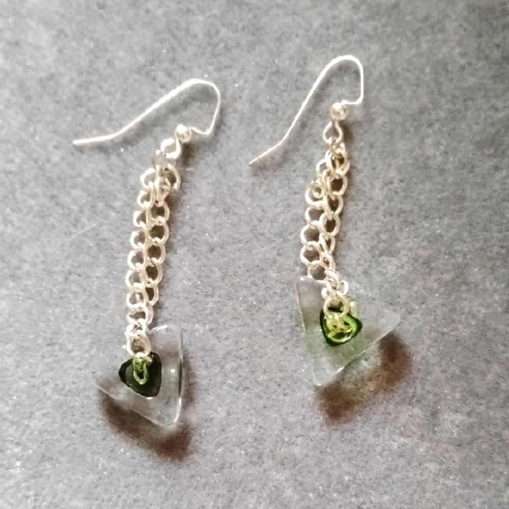 HAND CRAFTED TRIANGLE FURNACE GLASS EARRINGS